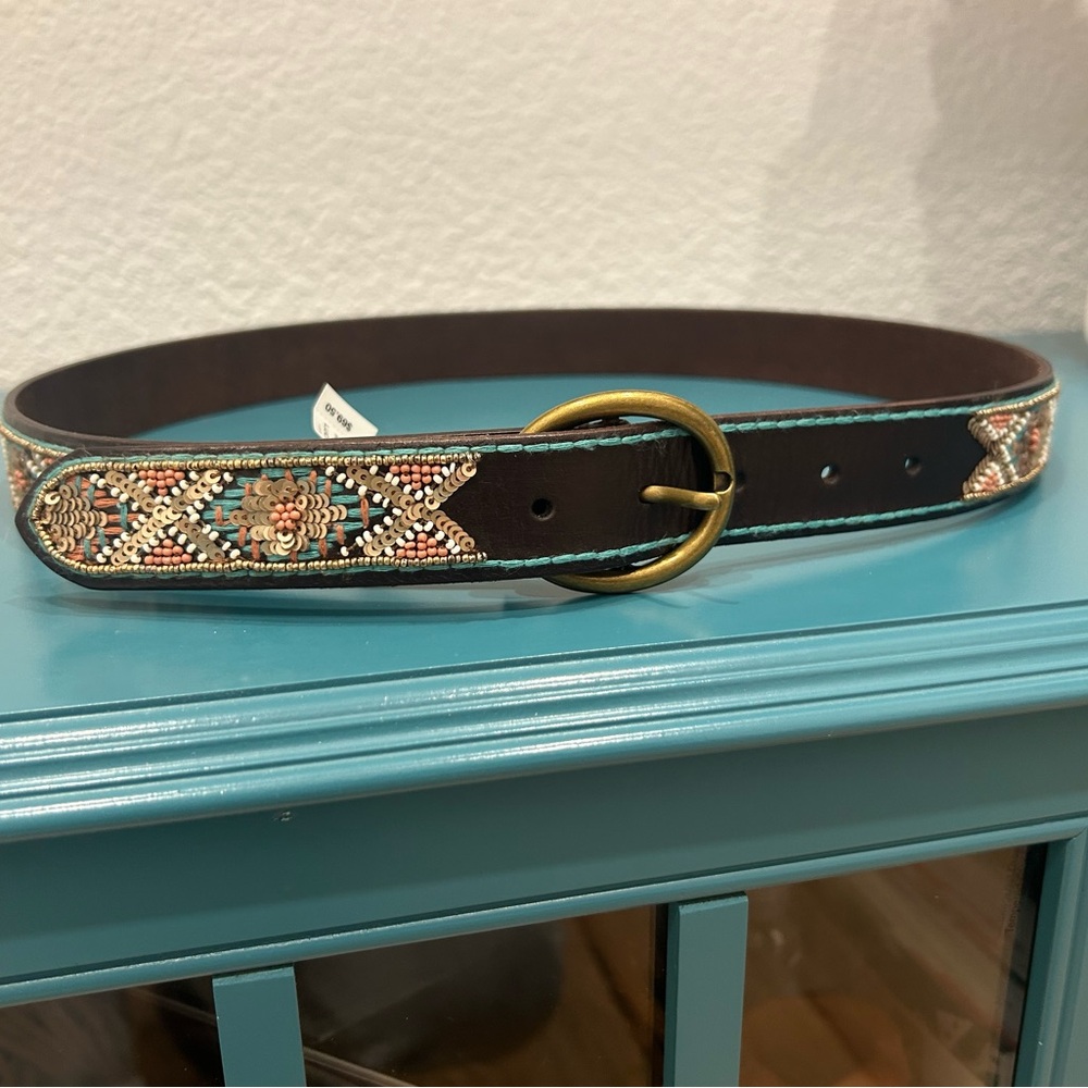 Beaded western brown belt